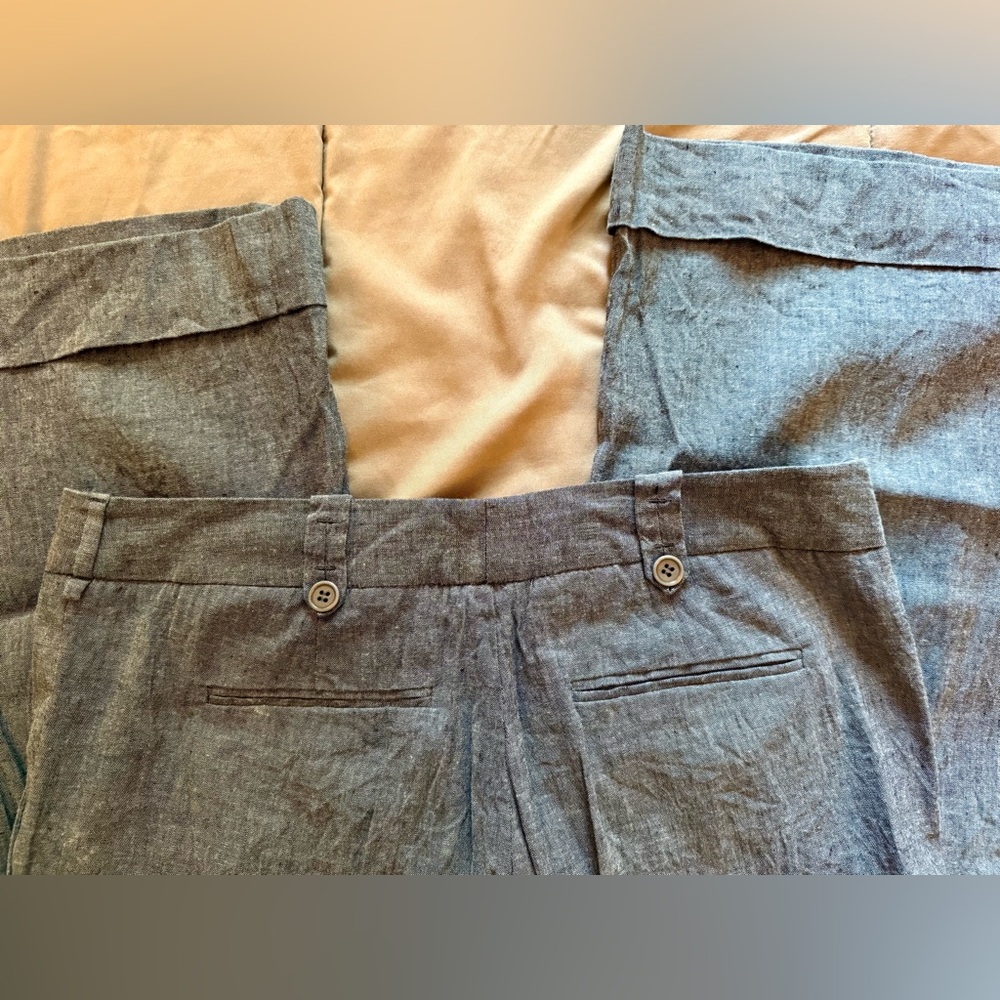 BCBG Max Azria women's Gray Denim- looking Linen Wide-Leg Pants, size 8 GUC - Picture 6 of 8